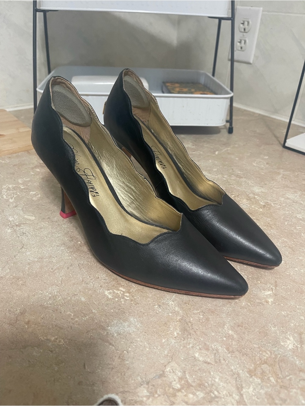 Claire Flowers Kitten Heel in Black Leather 7 1/2